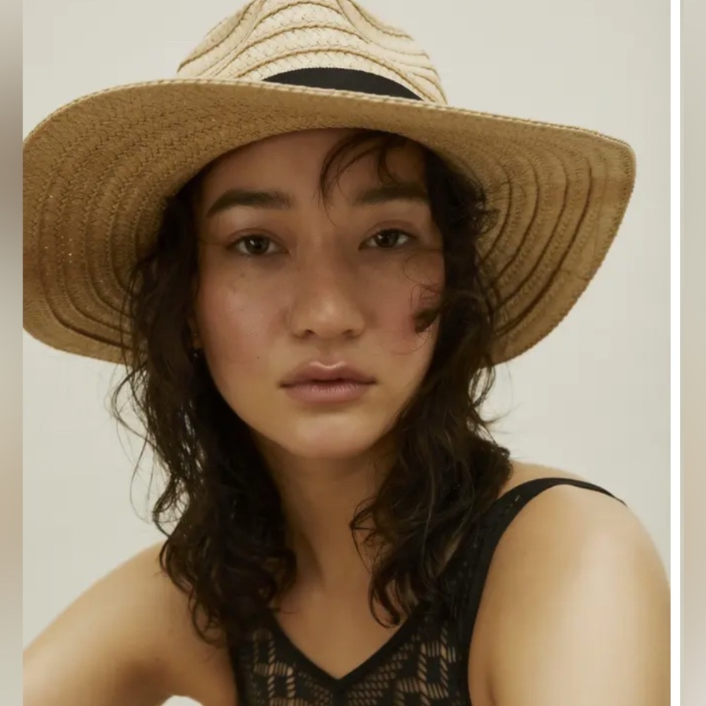Madewell Tan and Black Straw Hat braided small medium